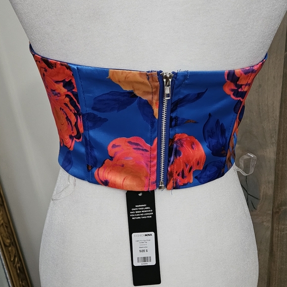 FASHION NOVA Satin Callin' For You Floral Corset Top - Blue/combo. S NWT - Picture 10 of 13